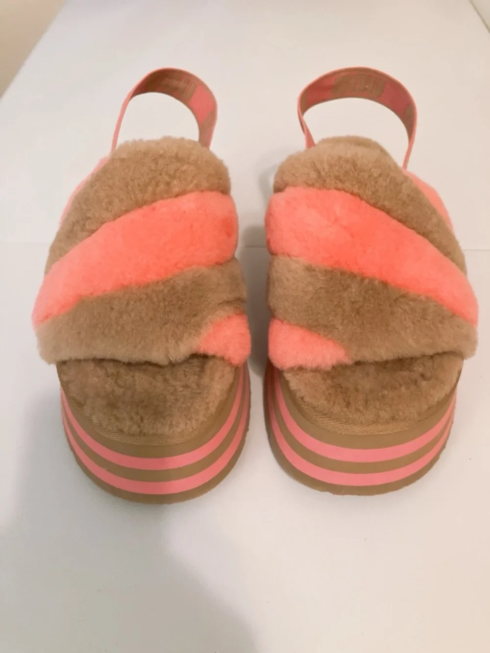NEW! UGG Disco Striped Platform Slides Slippers Chestnut Pink Rose Size 9/10 - Picture 2 of 14
